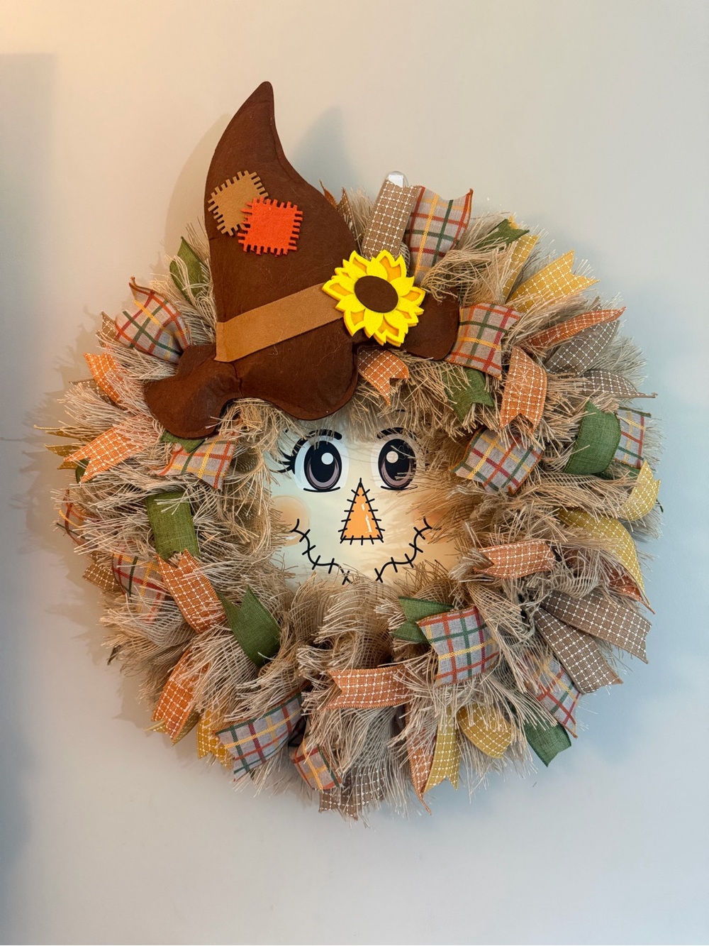 🌻Handmade Fall Scarecrow Wreath Autumn Front Door Decor Farmhouse Harvest Wreath